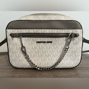Michael Kors Gray Silver Crossbody Bag with Chain Detail